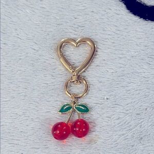 Gold Heart clip with Red Cherry Charm! Perfect addition to any bag or keychain